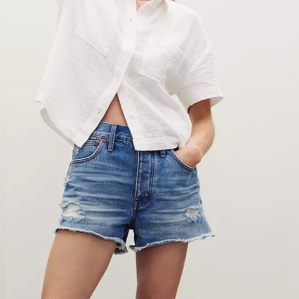 Madewell Relaxed Denim Shorts In Homecrest Wash Ripped Edition Size25